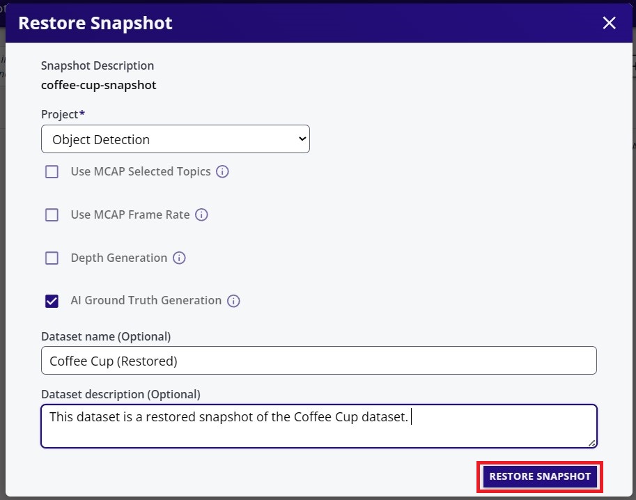 Restore Snapshots Fields