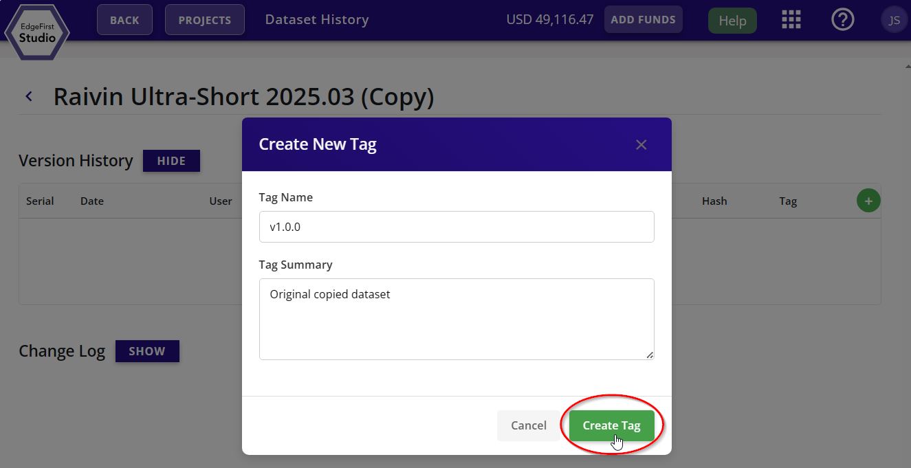 Tag Dataset Options