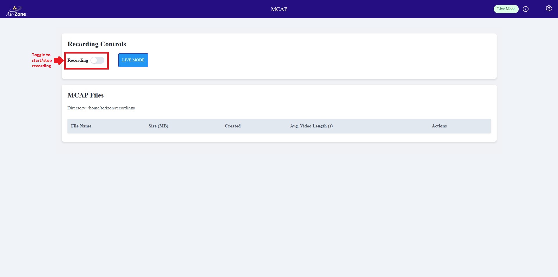 MCAP Recording Page