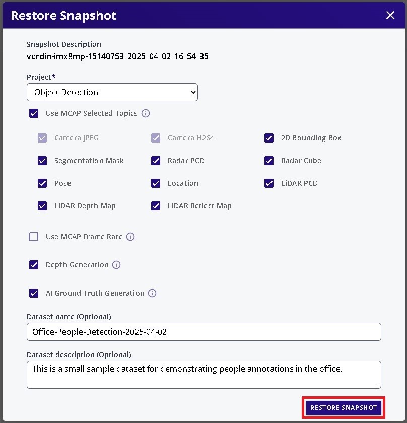 Restore Snapshot Fields