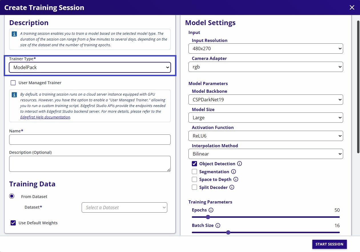 Select ModelPack Training Framework