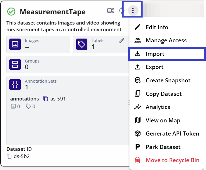 Import Dataset Menu