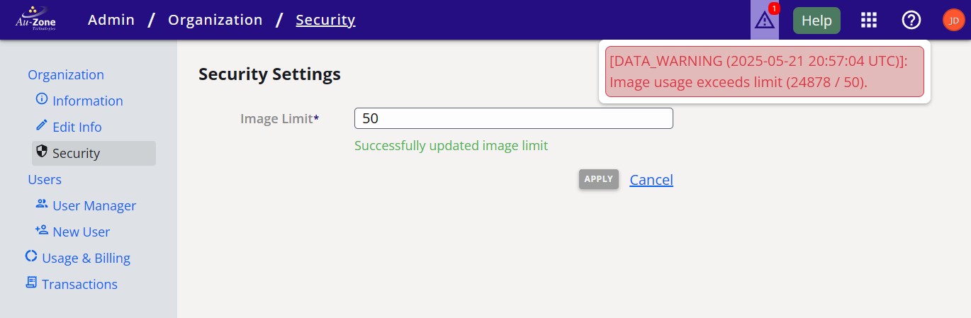Image Limit Warning