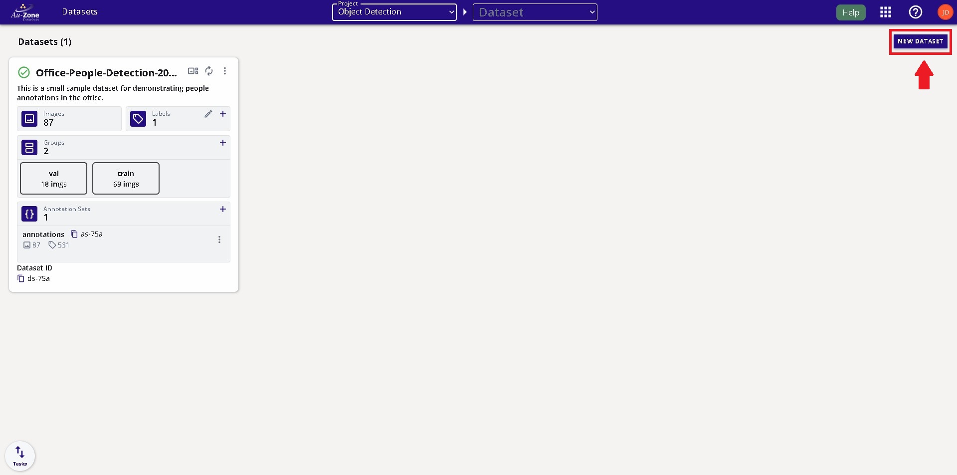 Create Dataset Button