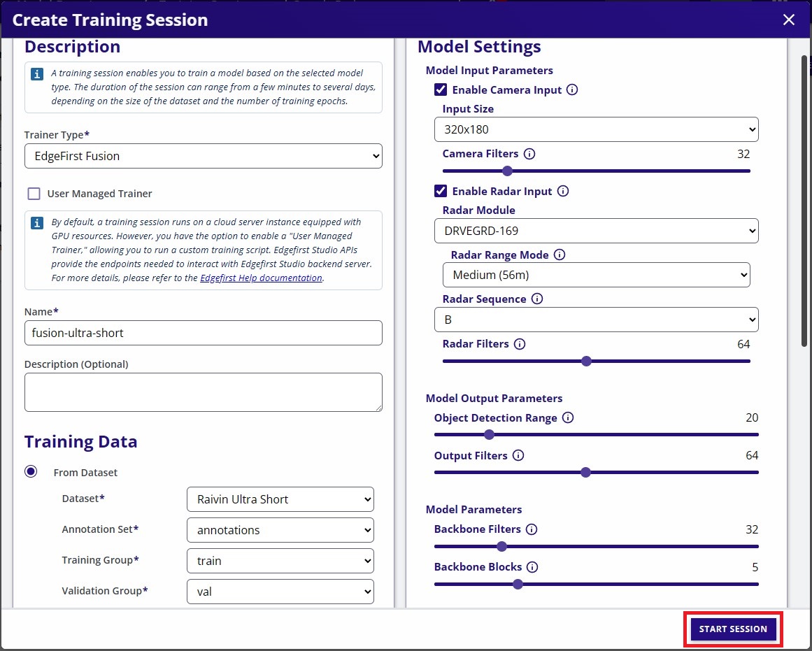 Training Session Fields