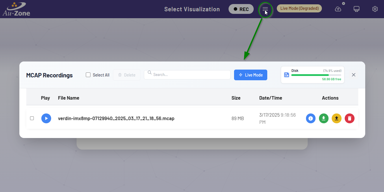 A recorded MCAP file