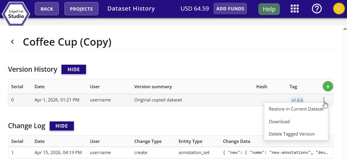 Dataset History