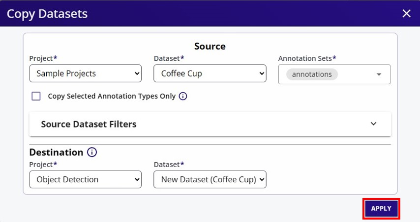 Copy Dataset Options