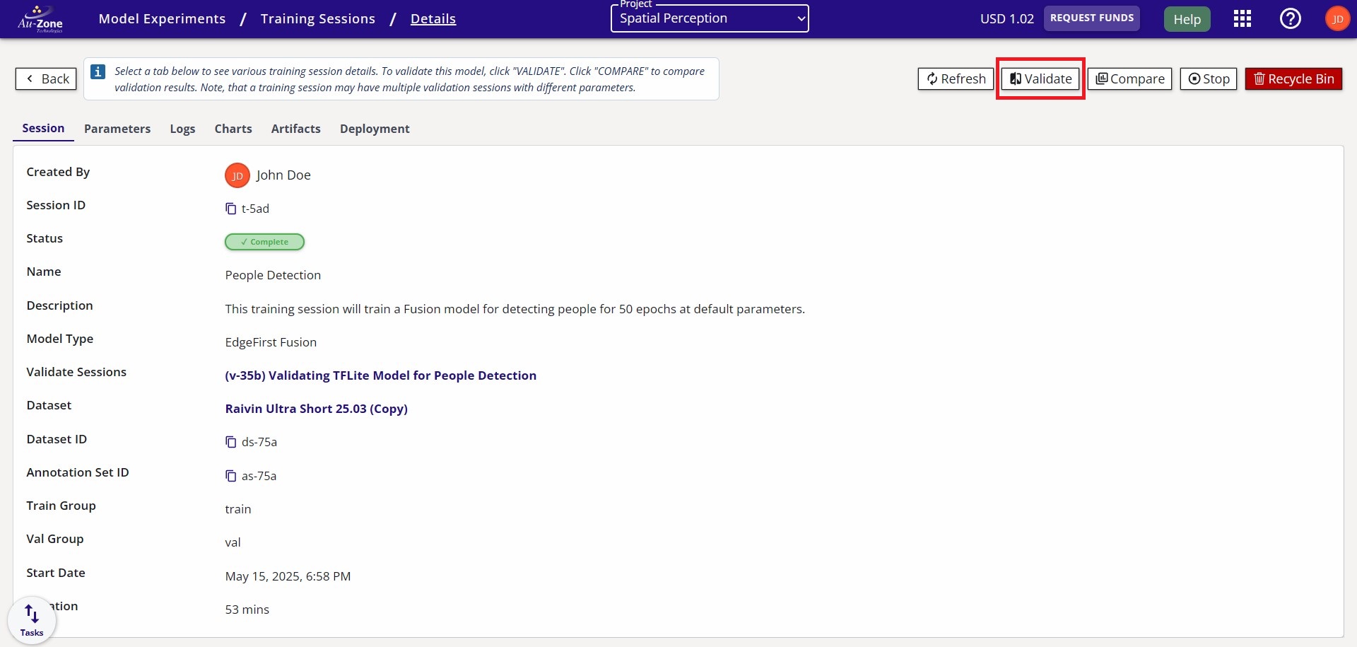 Create Validation Session