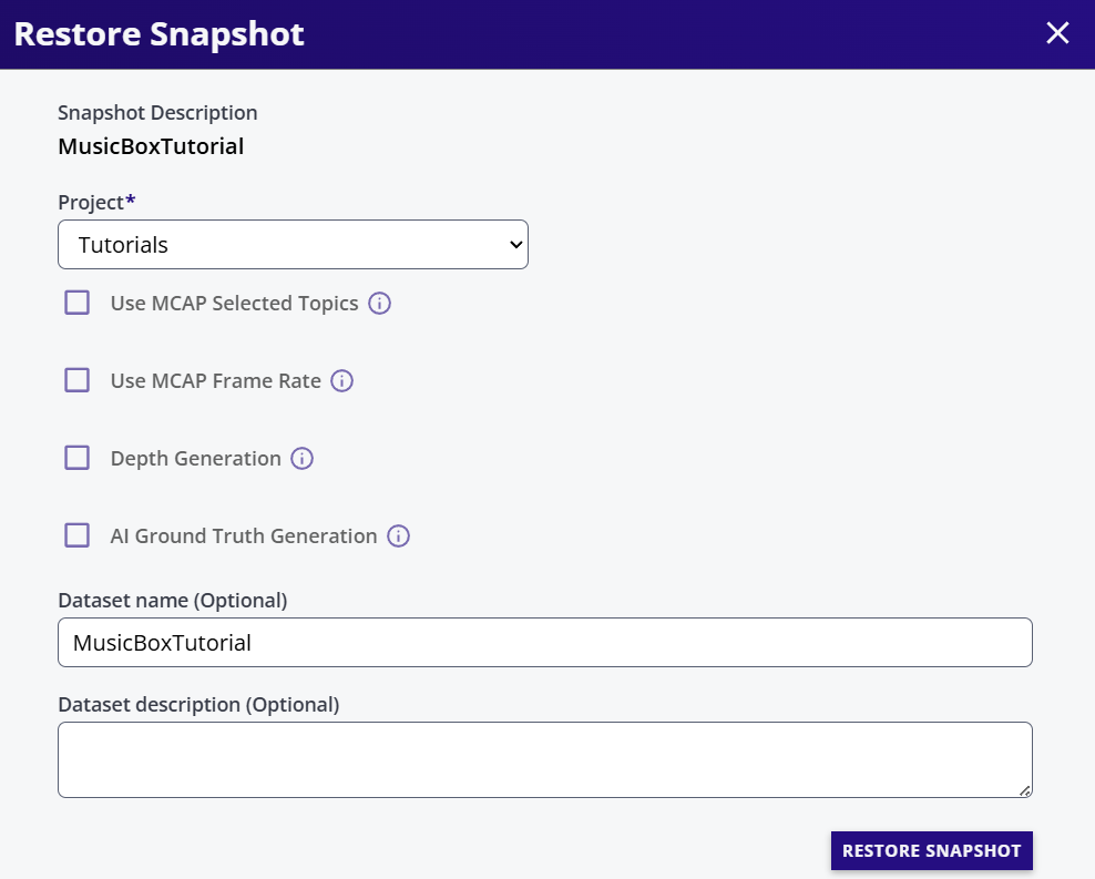 Restore Snapshot Dialog