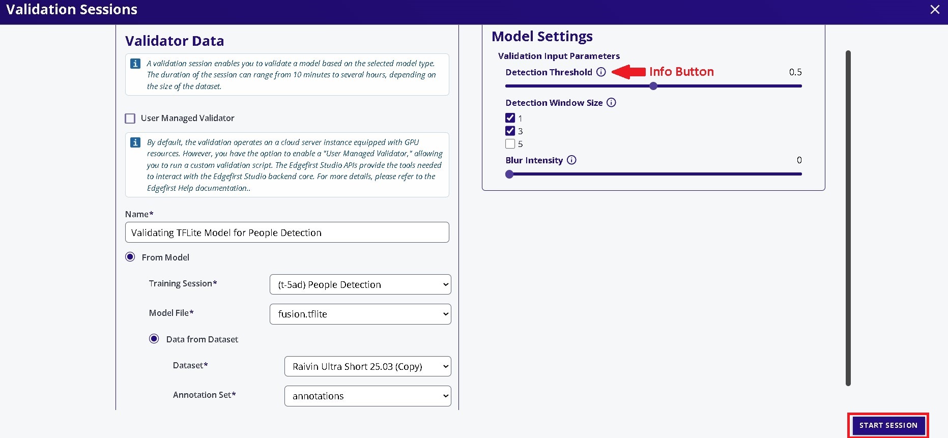 Start Validation Session