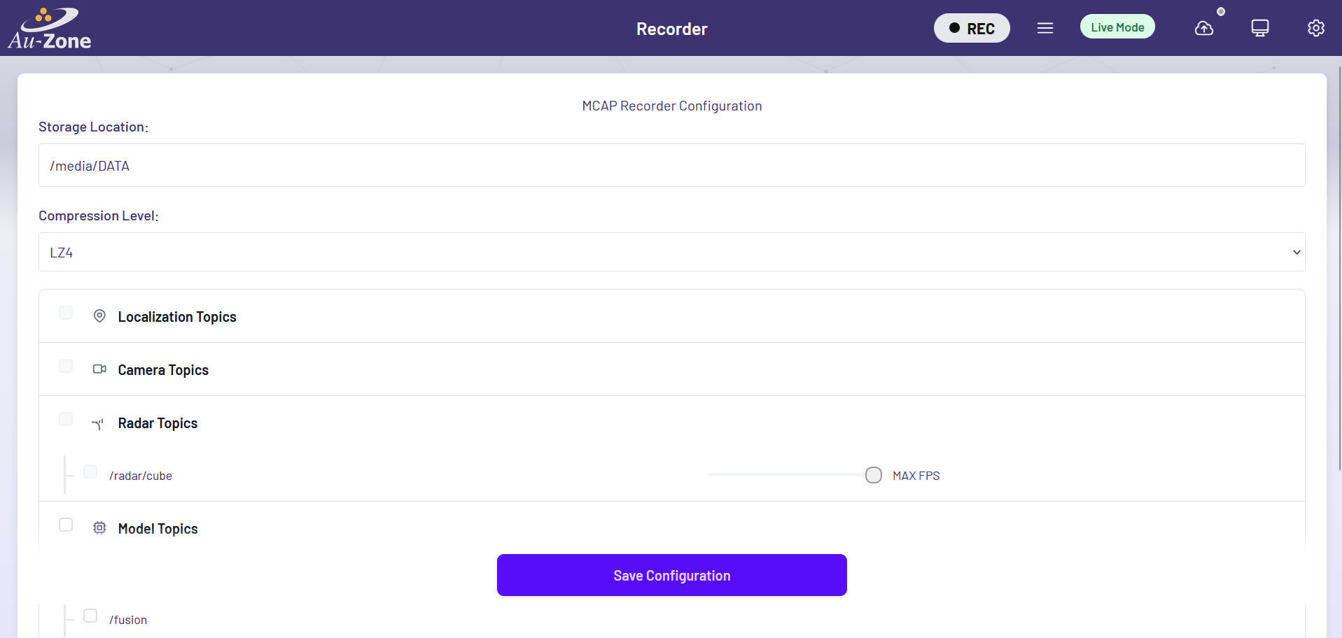 Recorder Settings - EdgeFirst Studio Documentation