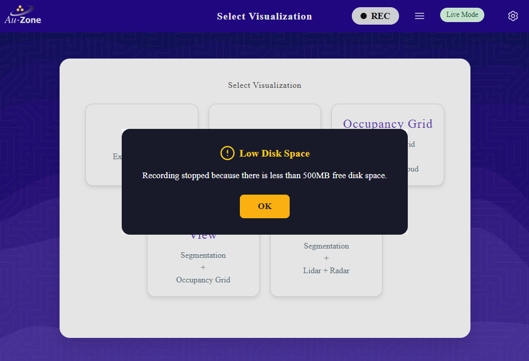 MCAP Low Disk Space Warning