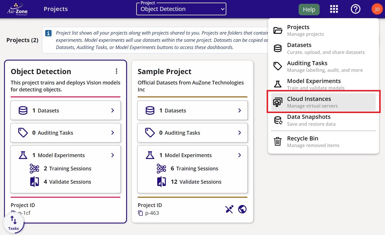 Cloud Instances Button
