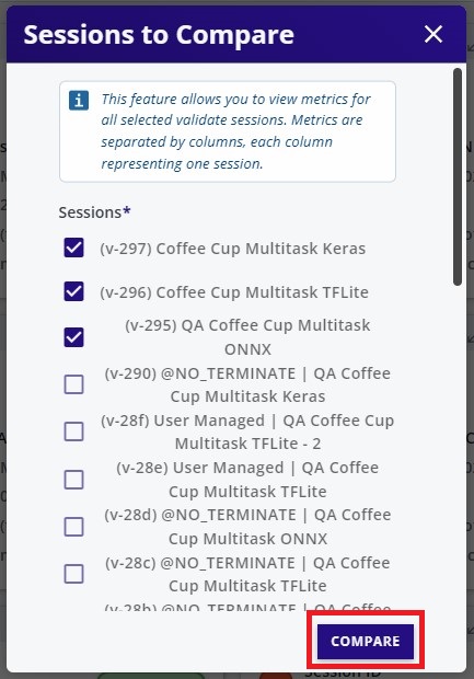 Select Validation Sessions