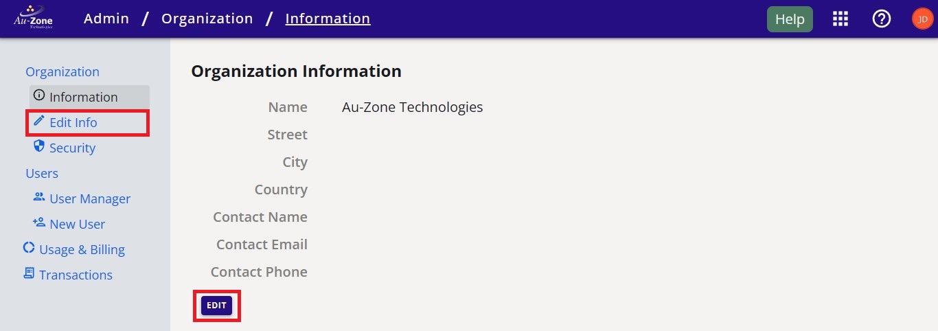 Edit Organization Information