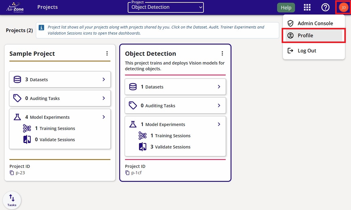 The location of the "Profile" button