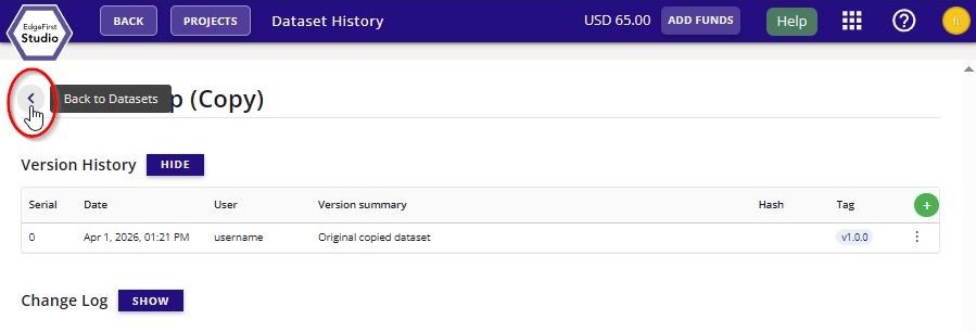 Back to Datasets Button