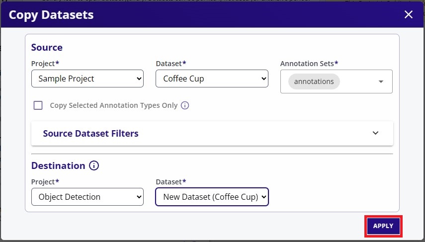 Copy Dataset Options