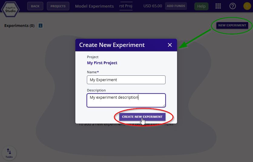 New Experiment Button