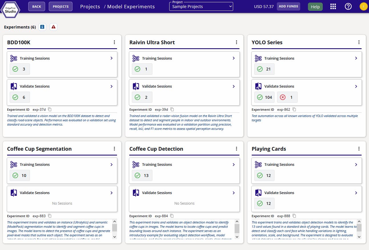 Sample Experiments — training and validation sessions